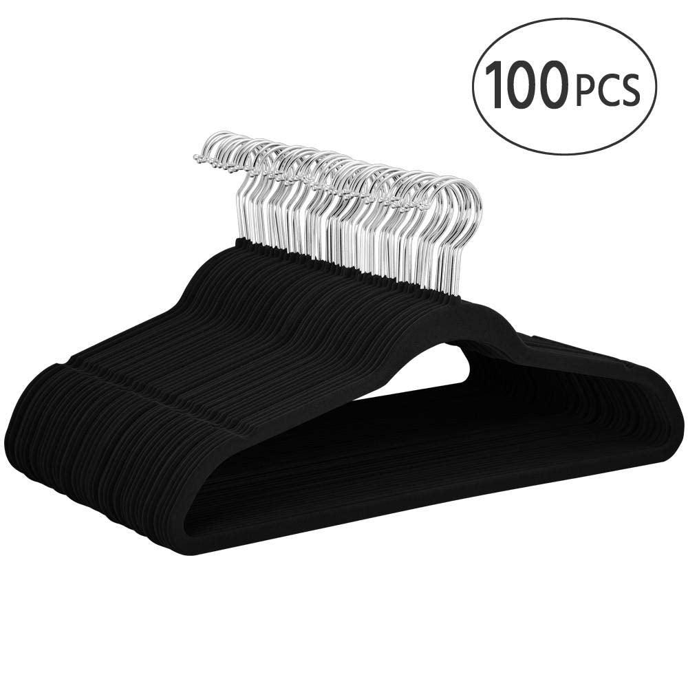 Yaheetech Non Slip Velvet Hangers – 100 Pack Clothes Hanger Hook Swivel 360 – Black $31.89