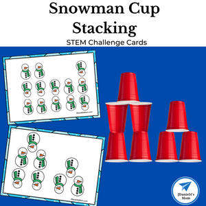 Snowman Cup Stacking STEM Challenge Cards