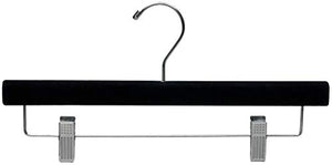 The Great American Hanger Company Black Velvet Pant Hanger w/Adjustable Cushion Clips, Box of 25 Flat Wood Bottom Hangers w/Chrome Swivel Hook for Jeans Slacks or Skirt