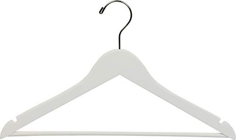 The Great American Hanger Company White Wood Suit Hanger w/Solid Wood Bar, Box of 50 Space Saving 17 Inch Flat Wooden Hangers w/Chrome Swivel Hook & Notches for Shirt Dress or Pants