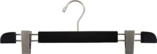 The Great American Hanger Company Stylish Wooden Bottoms Hanger with Low Profile and Extra Large Adjustable Clips, Hangers for Pants or Skirts with 360 Degree Chrome Swivel Hook (10, Black)