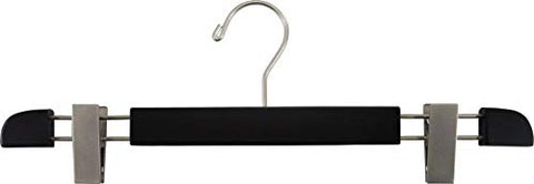 The Great American Hanger Company Stylish Wooden Bottoms Hanger with Low Profile and Extra Large Adjustable Clips, Hangers for Pants or Skirts with 360 Degree Chrome Swivel Hook (10, Black)