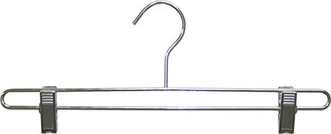 The Great American Hanger Company Chrome Bottom Hanger w/Adjustable Cushion Clips, Box of 100, 14 Inch Strong Metal Pants Hangers for Slacks or Skirts