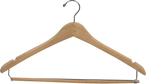 The Great American Hanger Company Curved Wood Suit Hanger w/Locking Bar, Box of 25 17 Inch Hangers w/Natural Finish & Chrome Swivel Hook & Notches for Shirt Dress or Pants