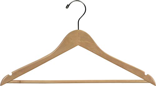 The Great American Hanger Company Wood Suit Hanger w/Solid Wood Bar, Box of 100 Space Saving 17 Inch Flat Wooden Hangers w/Natural Finish & Chrome Swivel Hook & Notches for Shirt Dress or Pants