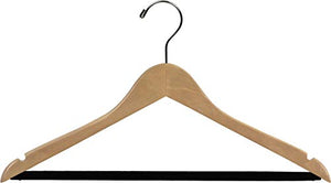 Extra Large Wooden Suit Hanger with Velvet Non-Slip Bar and Natural Finish, Box of 50 Oversized 20 Inch Hangers with Notches and Chrome Swivel Hook by The Great American Hanger Company