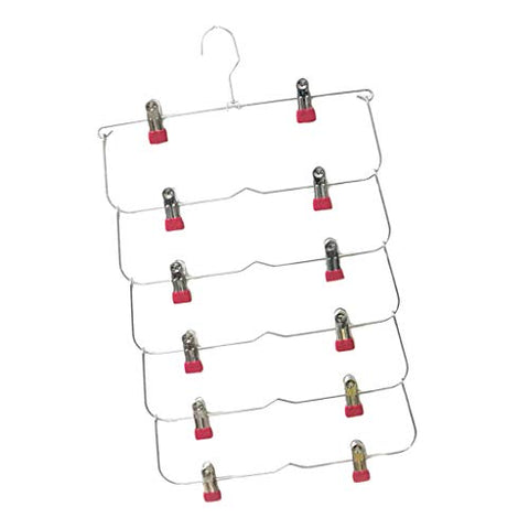 D DOLITY 6 Tier 12 Clips Skirt/Slack Hanger Closet Organizer, (Blue, Black, Rose Red Available) - Rose Red, 34.5x58cm