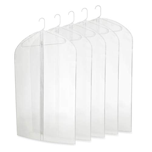 Plixio 40" Clear Plastic Hanging Garment Bags for Clothes Storage - Suits, Dresses & Clothing Bags - (5 Pack)