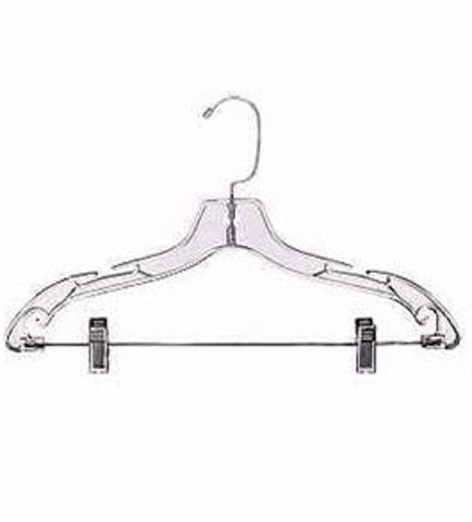 Lot of 100 New Retails Clear Plastic Suit Hangers with Chrome Swivel Hook 17 in