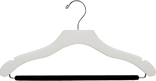 The Great American Hanger Company Wavy White Wood Suit Hanger w/Velvet Non-Slip Bar, Box of 25 Space Saving 17 Inch Flat Wooden Hangers w/Chrome Swivel Hook & Notches for Shirt Dress or Pants