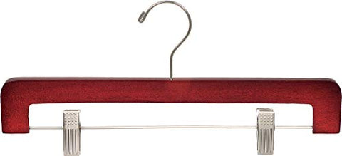 The Great American Hanger Company Wooden Bottoms Hangers with Clips, Cherry/Brushed Chrome Finish, Box of 50