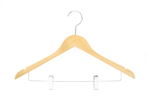 HIZHO Dutch Wood Suit Hangers with Pant/Skirt Clips and Precisely Cut Notches - 360 Degree Swivel Chrome Hook - Lacquered Finish Super Sturdy and Durable Wooden Hangers - 20 Pack