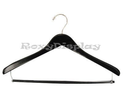 (HA-800BK2_100Unit) Contoured 17" Black Color Wooden Suit Hangers 100 Units