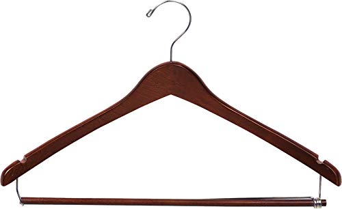 The Great American Hanger Company Curved Wood Suit Hanger w/Locking Bar, Box of 50 17 Inch Hangers w/Walnut Finish & Chrome Swivel Hook & Notches for Shirt Dress or Pants