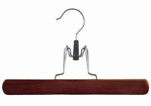 ClosetHangerFactory Walnut & Chrome Clamp Style Pant/Skirt Hanger [ Bundle of 15 ]