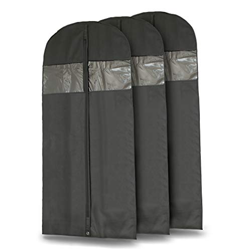 Plixio 60" Black Garment Bags for Breathable Storage of Dresses & Dance Costumes, Suits-Includes Zipper & Transparent Window (3)