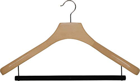 Deluxe Wooden Suit Hanger with Velvet Bar, Natural Finish & Chrome Swivel Hook, Large 2 Inch Wide Contoured Coat & Jacket Hangers (Set of 6) by The Great American Hanger Company