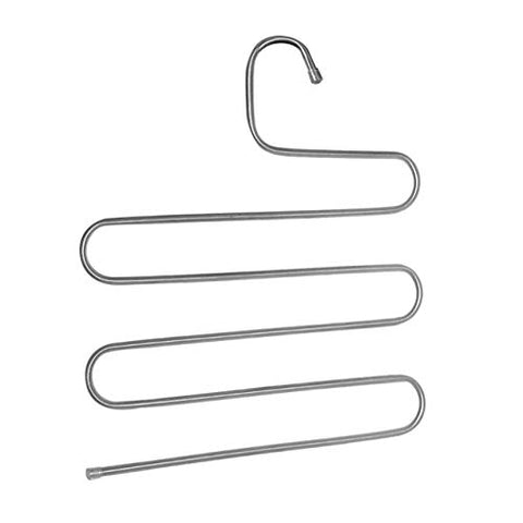 Trousers Hanger,Multifunction S-Type Magic Stainless Steel Trousers Hanger Rack Pants Closet Belt Holder Rack 5 Layers Non-Slip Towel Rack