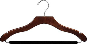 The Great American Hanger Company Wavy Wood Suit Hanger w/Velvet Non-Slip Bar, Box of 25 Space Saving 17 Inch Wooden Hangers w/Walnut Finish & Chrome Hook & Notches for Shirt Dress or Pants
