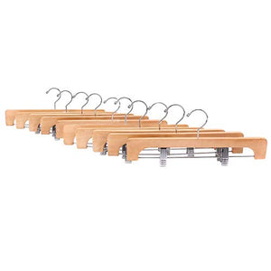 JS HANGER Heavy Duty Natural Finish Wooden Pants Hangers with Anti-rust Hook and Clips, 10-Pack