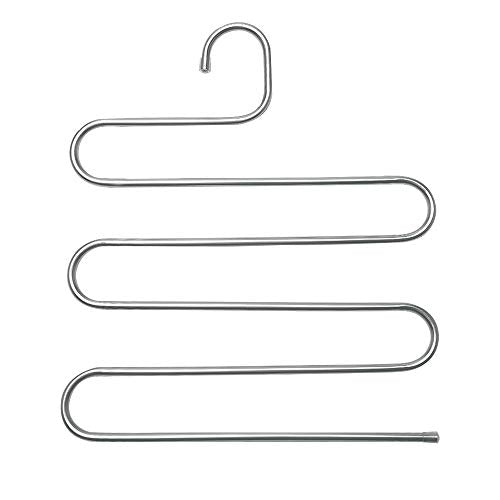(1 Pack) S-Type Scratch-Resistant 5 Layer Space Stainless Steel Hanger Pants Rack tie Bow Pants Belt Jeans Scarf Hanging