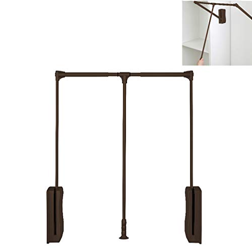 Lift/Pull Down Adjustable Width Hanger,Wardrobe Clothes Hanger Rail Soft Return (89-121cm) (Color : Brown)