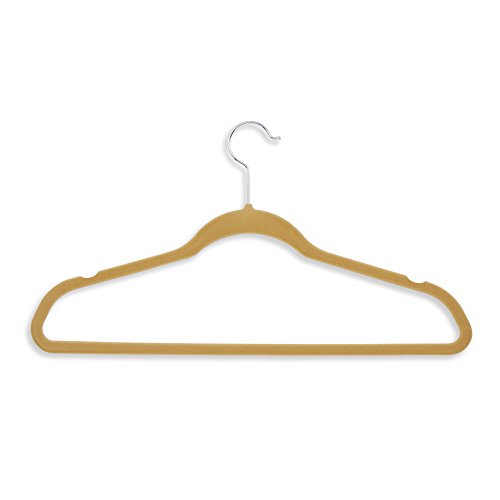 Honey-Can-Do Velvet-Touch Suit Hangers, 9 1/2"H x 1/4"W x 17 3/4"D, Tan, Pack of 20