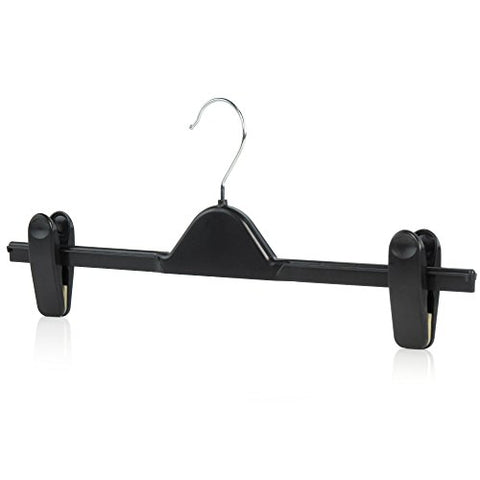 HANGERWORLD 25 Black 16inch Plastic Coat Clothes Garment Pants Skirt Hangers Adjustable Clips