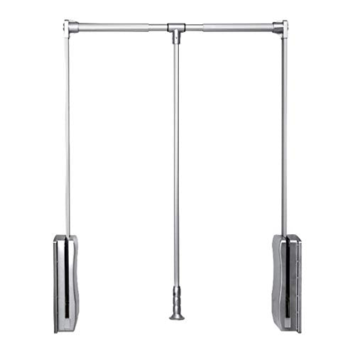 Lift Pull Down Adjustable Width Hanger,Wardrobe Clothes Hanger Rail Soft Return (Silver,Brown) (Color : Silver, Size : 83-115cm)