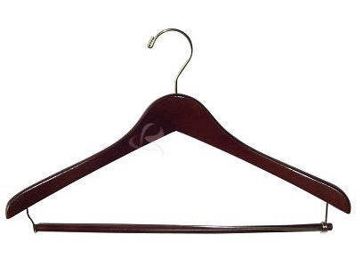 (HA-800WA_100Unit) Contoured 17" Walnut Color Wooden Suit Hangers 100 Units