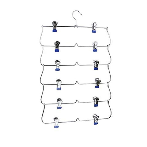 6 Tier Skirt Hangers Pants Hangers Closet Organizer Metal Fold up Space Saving Hangers, 3 Colors to Choose - Blue, 34.5x58cm