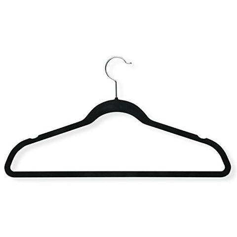 Honey-Can-Do Velvet-Touch Suit Hangers, 9 1/2"H x 1/4"W x 17 3/4"D, Black, Pack of 50