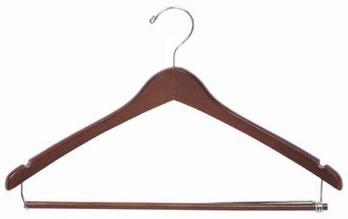 Walnut & Chrome Contoured Suit Hanger w/ Locking Bar [ Bundle of 25 ]