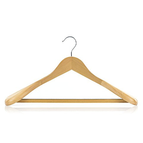 HANGERWORLD 3 Natural Wooden 17.7inch Coat Clothes Garment Non Slip Pants Bar Hangers Broad Shoulder Support