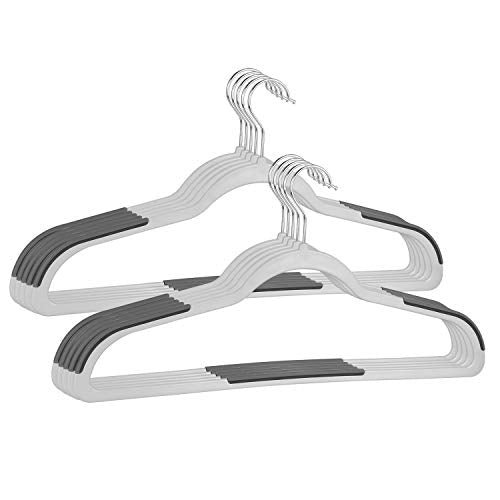 FSUTEG Plastic Hangers 50 Pack Dry Wet Clothes Hangers with Non-Slip Pads 0.2" Thickness - Space Saving Gray