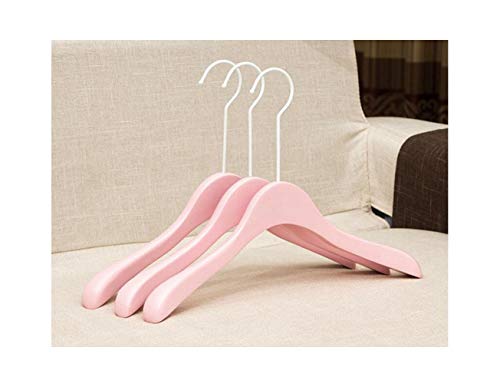 Xyijia Hanger 10 Pcs Thick Princess Pink Wooden Clothes Coats Hanger White Hook, Pink Pants Skirt Hanger Clips Bride Lady Girl