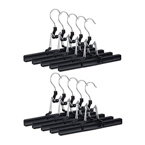 Relaxdays Metal Trouser Hangers Pack of 10, 360° Swivel Hooks, Firm Clamps, Skirt Holders, Rubberized, Black