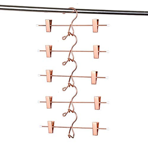 Amber Home Add-On Shiny Rose Gold Copper Metal Clothes Pants Skirt Slack Hangers Clothing Hangers with 2-Adjustable Clips (5 Pack)