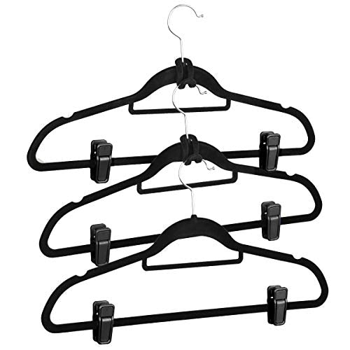 Non-Slip Velet Clothes Hangers -10 Pack - with 5pcs Connector Hooks and 10pcs Clips - Hold Up-To 10 Lbs - for Suit Dress Pants Tie Belt Scarf