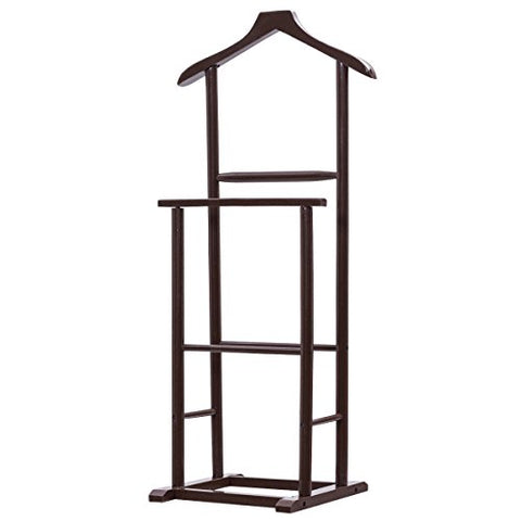 Clothes Suit Hanger Men's Valet Stand Coat Rack New Brown Executive