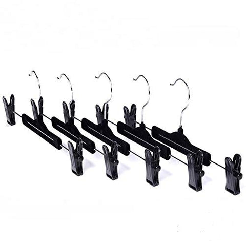 CmfwaMedsr Velvet Pant Hanger,Adjustable Non-Slip Clips Heavy Duty Trousers Skirt&Kids Clothes-Black 10 Pack