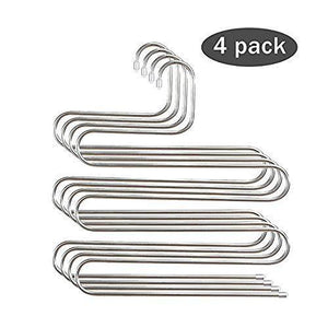 MODEMODE 4 Pack Multi Pants Hangers Rack for Closet Organization,Star-Fly Stainless Steel S-Shape 5 Layer Clothes Hangers for Space Saving Storage (Cick to Select 4 Pack)