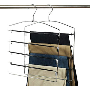 Nature Smile Clothes Pants Hangers 2pack Multi Layers Metal Pants Slack Hangers,Non-Slip 4-Tier Swing Arm Pants Hangers Rack Closet Storage Organizer for Trousers Jeans Scarf Skirts Hanging