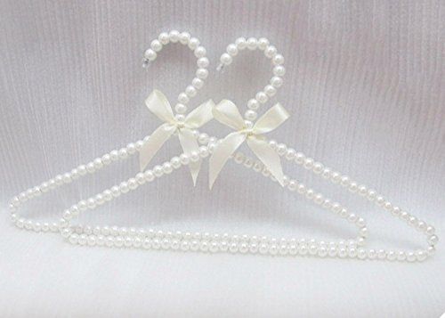 Bueer 10 Pack Pearl Beads Metal Elegant Clothes Hangers Standard Hangers (White)