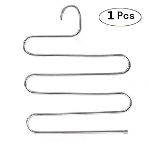 Ziqi S Type Pants Hanger,Multi-Purpose 5 Layers Stainless Steel Pant Rack Space Saver Hangers Clothes Organizer Trousers Towels Scarf & Tie (1pcs Silver)