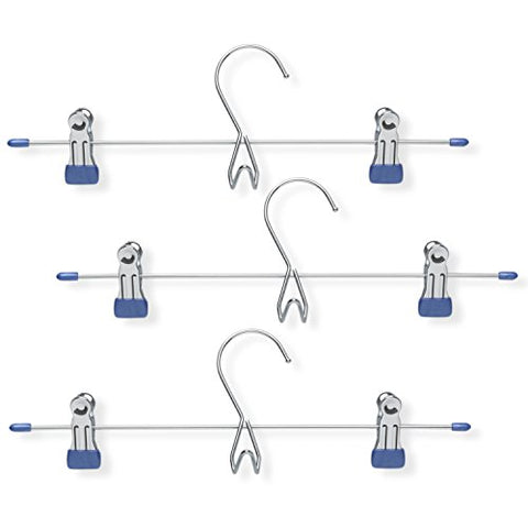 Skirt/Pant Hanger, Chrome/Blue, Metal, PK3