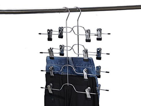 2 Quality Pant Skirt Trouser 4-Tier Pants Metal Hangers Heavy Duty Metal and Clips (2)