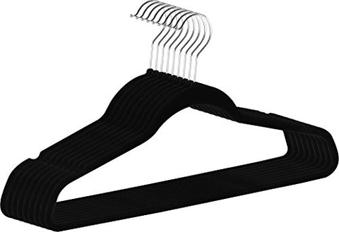 ZOYER Premium Quality Velvet Hangers (50 Pack) Space Saving and Heavy Duty Non-Slip Clothes Hangers - 360 Degree Rotatable Chrome Swivel Hook - Strong and Durable Suit Hangers, Black
