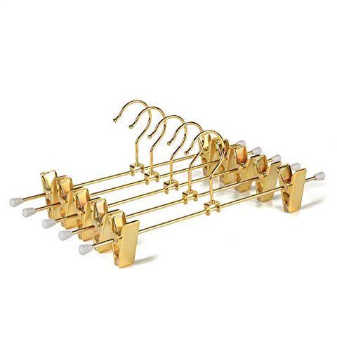 Amber Home Shiny Gold Metal Slacks Pants and Skirt Hanger with Adjustable Clips Hang Rack with Hook (5)