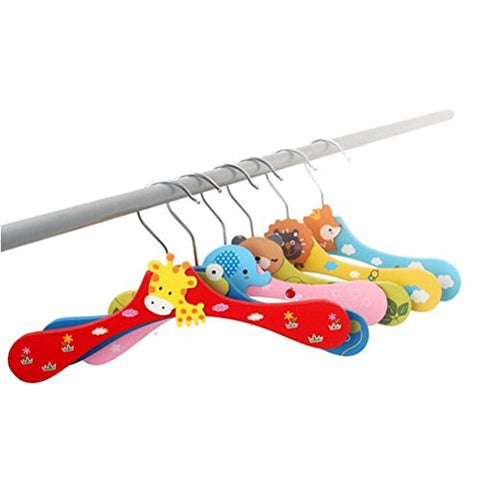 OUNONA 10pcs Cartoon Wooden hangers Wood Coat Clothes Pants Hook Hangers for Baby Kids (Random Pattern)